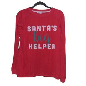 Christmas Santa's Big Helper Graphic Pajama/Sleep Shirt in Red - Size M - GUC